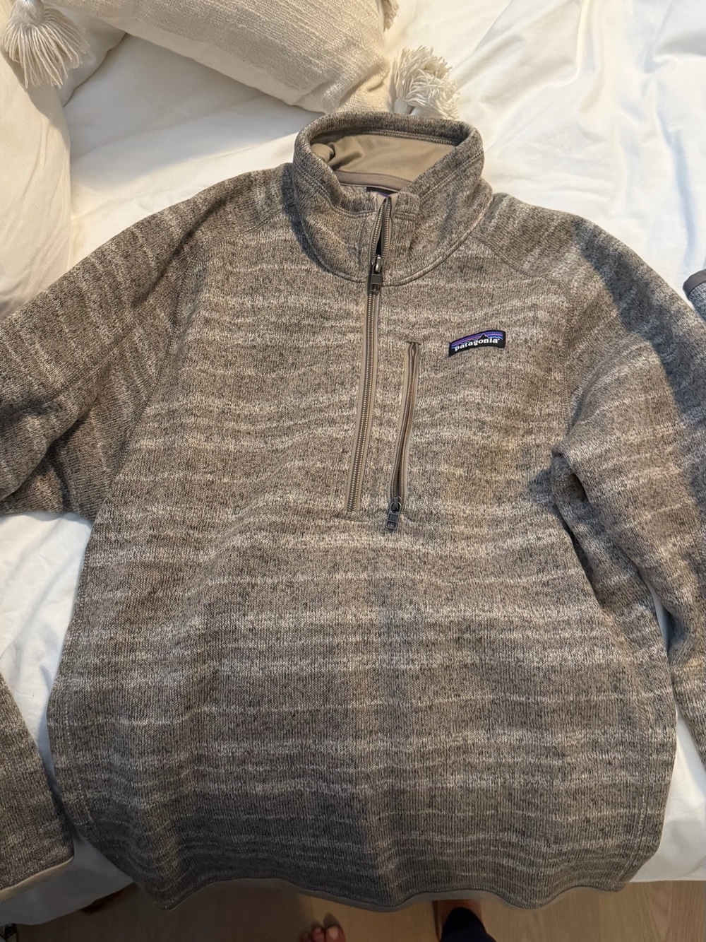 3 Patagonia Heathered Grey, Chevron, and Striped Quarter-Zip Fleece Pullover